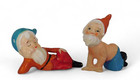 Vintage Elves Gnomes Orange Blue Hats Lot Of 4 Christmas Ceramic Figurines Japan