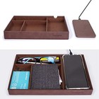 Valet Tray  Built In Wireless Charging Pad  Nightstand Organizer  Desk Brown