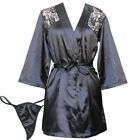 Women Sexy Lace Satin Kimono Robe Lingerie Nightgown Sleepwear Silk Bathrobe Us