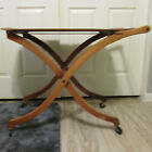 Mid-century Modern Wood Folding Bar Cart With Removable Haskelite Tray On Wheels