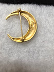 Vtg Danecraft Gold Tone Gold Foil Rhinestone Filigree Crescent Moon Pin
