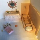 Rare Dollhouse Miniature Peachy Pink Resin Modern Bathroom Set  1 12 Scale 