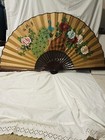 Vintage Hand Painted Oriental Folding Fan  Large And Signed Beautiful  37x 65