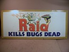 Raid Kills Bugs Dead Sign  Store Display  Double Sided  Antique  Vintage 