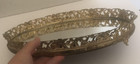 Vtg Mcm Oval Hollywood Regency Mirror Tray Gold Brass Filigree Perfume Vanity Ft