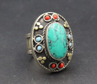 Vintage Afghan Turkmen Malachite Stone Ring  Unique Shape Tribal Costume Ring 9