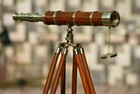 Us Navy Antique Handmade Brown Finished Working Telescope Wooden Tripod Stand