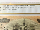1864 Confederate States America Currency  20 Dollar Note Pcgs Graded  Very Fine 