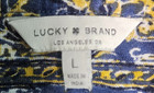 Lucky Brand Boho Peasant Top Women L Blue Yellow Floral Long Sleeve Blouse Chic