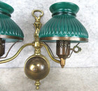 Unique Double Brass Wall Student Library Lamp Light W Fluted Green Shades