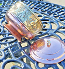 Beautiful Vintage Ornate Copper And Brass Lidded Pot 12 Cm Diameter X 12cm Tall