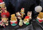 Vintage Flocked Animal Japan Lot Felt Plastic Bears Ornaments Kitschy Mcm Yarn