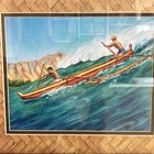 Original Signed Print Hawaii Waikiki Joe Severson Surf Oahu Canoe Surfing Art