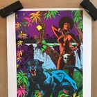 Vintage Original 1970s Black Panther Afro Woman Jungle Blacklight Poster Pinup