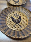 2 Vintage Flat Rooster Decorative Woven Wicker Basket Chicken Plate 10    11   