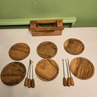 Vintage Mcm Set Olive Wood Coasters And Hors D oeuvres Picks