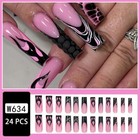 Handmade False Nail  Black pink  French Coffin Long Press On Nails For Manicure