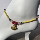 Handmade Yellow Beaded Anklet With Shell Charm     Adjustable Ankle Bracelet Beach