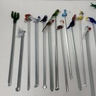 Vintage Glass Swizzle Sticks Set 28 Fish Birds Flowers Cocktail Stirrers Mcm
