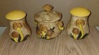 Retro Vintage 1970 Arnels Mushroom Pattern 3 Piece Salt Pepper Shaker Canister