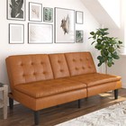 Memory Foam Futon Sofa Bed - Camel Faux Leather Convertible Couch With Cupholder