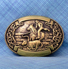 Calf Roping Rodeo Cowboy Belt Buckle Western Trophy Ribbons Vtg 80s       qrt129