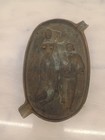 Vintage Bronze Tone Risqu   Pin-up Couple Metal Ashtray    oh  Ah     Figural Tray