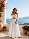 White Cotton Tiered Maxi Skirt Boho Lace Free Size Long Skirt Smocked Waist