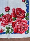 Vintage Startex Tea Towel Cotton Linen Pink   Red Roses Kitchen Blue Border 