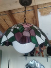 Vintage Stained Glass Light Fixture With Globe 