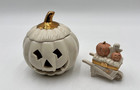 Lot Of 2 Lenox Halloween Jack O Lantern Tea Light Holder   Hayride Trinket Box