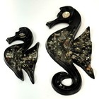 Vtg Lucite Acrylic Abalone Seahorses Set Of 2 Black 12  8  Mcm Wall Art Decor