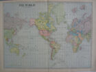 1899 Dated The World Map On Mercators Projection  Large Map  Soft Pastel Colors