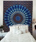 Blue Green Indian Mandala Tapestry Hippie Bohemian Psychedelic Peacock Wall Hang
