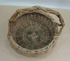 Vintage 1970 s Woven Vine   Wicker Round Two Handle Open Basket 4x9x10 Free Sh