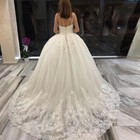 White Spaghetti Strap V Neck Lace Tulle Ball Wedding Dress Bridal Gown Withtrain