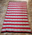 Vtg Crochet Afghan Red Black White Gray Blanket Throw Fringe Southwestern  80x47