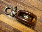 Vintage Refinished Merriman Lignum Vitae Wood Single Block 2  Bronze Sheave