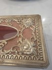 Vintage Mcm Hollywood Regency Ornate Gold Roses   Pink Flocked Tissue Box Holder
