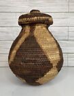 African Hand Woven Large Zulu Market Pot Basket Lid  Tribal Folk Art