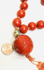 Beautiful Hand Carved Antique Genuine Cinnabar Beads Cloisonne 32    Necklace
