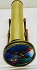 Vintage Signed 1984 Brass Kaleidoscope Dual Wheels Stained Glass Wooden Base