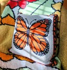Vintage 70s Columbia-minerva Monarch Butterfly Needlepoint Throw Pillow Finished