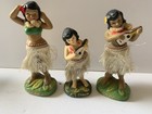 Vtg Rare Hula Girls Bobble Chalk Ware  Nodder  Hawaii Aloha Grass Skirt Japan