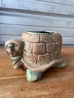 Vintage Cal  Orig 2052 Usa Green Brown Ceramic Turtle Planter California Pottery