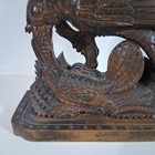 Antique India Carved Wood Bird Feeding Chick Figurine Sculpture