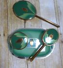 Vintage Art Deco Green Gold 4 Piece Vanity Set Hollywood Glam Dresser Set