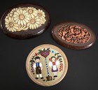 Vtg Celluloid   Hand Carved Wood Flower Brooch Pin Set Lot Of 3 German Folk Art