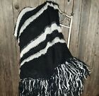 New Afghan Throw Blanket Black White Metallic Soft Hand Knitted Handmade Decor