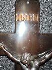 Vintage Ich Co  Large Metal Plated Casket Coffin Cross Crucifix Plaque 